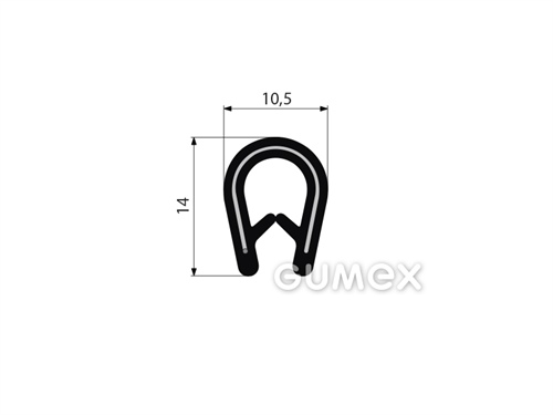 Profil U-PIRELI mit Metallverstärkung ohne Bauch A5400, 60°ShA, EPDM, EN 45545-2, schwarz, 